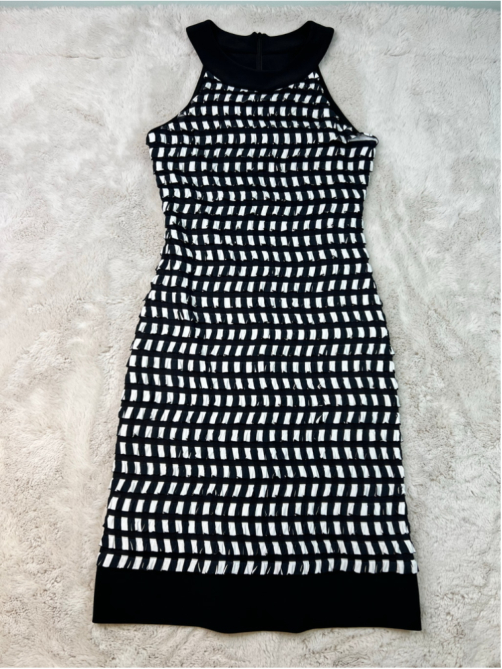 Joseph Ribkoff Vintage Art Deco Mod Ruffle Sheath Halter Cocktail Dress Size 6